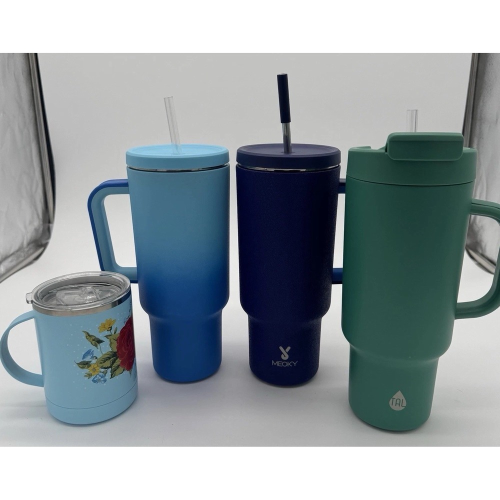 Lot Of 4 Insulated Tumblers 40oz Meoky TAL Pioneer Woman Handle Cups